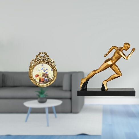 Fenteer Round Picture Frame Small Vintage Golden Frame Decorative Ornate Resin Statue Abstract Art Sculpture Figurine Handcrafted Resin Material in Saudi Arabia