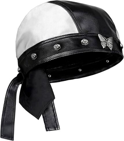 Cool Women Cycling Doo Rags Butterfly Rose Cap Biker Bandana Rivet Do Rag Party Halloween Hat Adjustable for Outdoor Riding in Kuwait