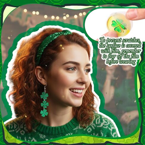 36 Pairs Wooden St. Patrick's Day Earrings Irish Shamrock Green Hat Clover Dangle Earrings Accessories for Women Saint Patrick Jewelry Gifts in Saudi Arabia