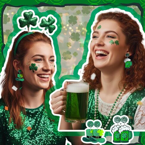 36 Pairs Wooden St. Patrick's Day Earrings Irish Shamrock Green Hat Clover Dangle Earrings Accessories for Women Saint Patrick Jewelry Gifts in Saudi Arabia
