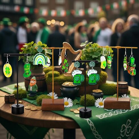36 Pairs Wooden St. Patrick's Day Earrings Irish Shamrock Green Hat Clover Dangle Earrings Accessories for Women Saint Patrick Jewelry Gifts in Saudi Arabia