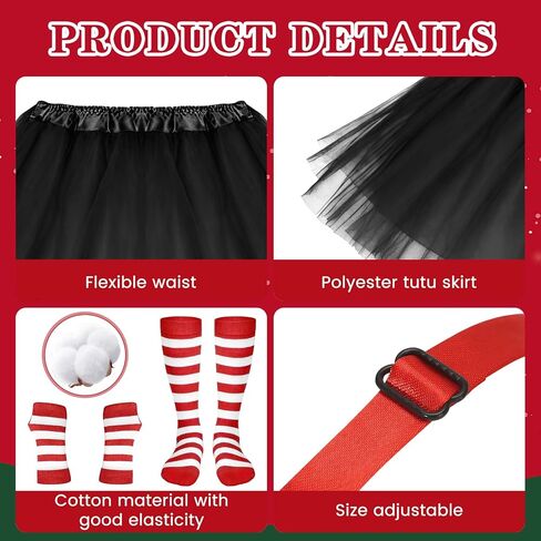 5 Pack Cat Costume Accessory Kit With Tulle Tutu Skirt Red Striped Knee Length Socks Arm Warmer Cat Ear Headband Bowtie for Cosplay in Saudi Arabia