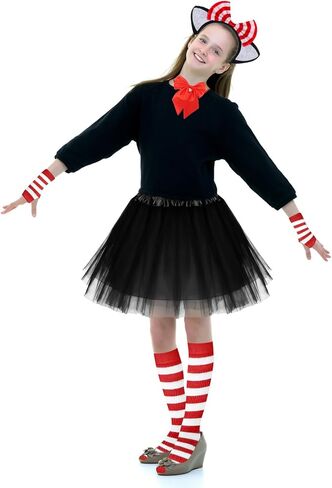 5 Pack Cat Costume Accessory Kit With Tulle Tutu Skirt Red Striped Knee Length Socks Arm Warmer Cat Ear Headband Bowtie for Cosplay in Saudi Arabia