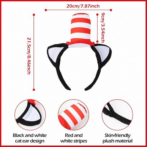 مجموعة أزياء eygeufg ذات القبعة العلوية المخططة - عصابة رأس وربطة عنق كبيرة وقفازات للمراهقين (14+) والكبار تحت عنوان الأحداث والعروض المسرحية (3 قطع باللونين الأحمر والأبيض) in Kuwait