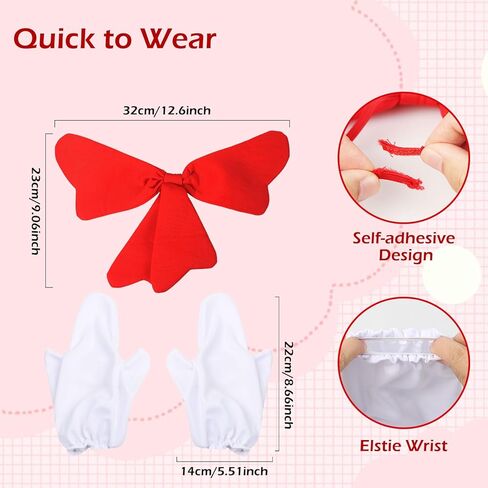 مجموعة أزياء eygeufg ذات القبعة العلوية المخططة - عصابة رأس وربطة عنق كبيرة وقفازات للمراهقين (14+) والكبار تحت عنوان الأحداث والعروض المسرحية (3 قطع باللونين الأحمر والأبيض) in Kuwait