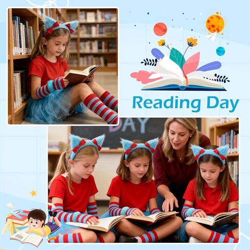 مجموعة أزياء eygeufg Storybook - تنورة توتو زرقاء، وعصابة رأس، وتدفئة الذراع والساق مخططة باللونين الأحمر والأزرق وأساور معصم للمراهقين والبالغين، ليوم القراءة المدرسية والمناسبات ذات الطابع الخاص (5 قطع) in Kuwait