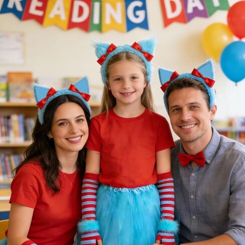 مجموعة أزياء eygeufg Storybook - تنورة توتو زرقاء، وعصابة رأس، وتدفئة الذراع والساق مخططة باللونين الأحمر والأزرق وأساور معصم للمراهقين والبالغين، ليوم القراءة المدرسية والمناسبات ذات الطابع الخاص (5 قطع) in Kuwait