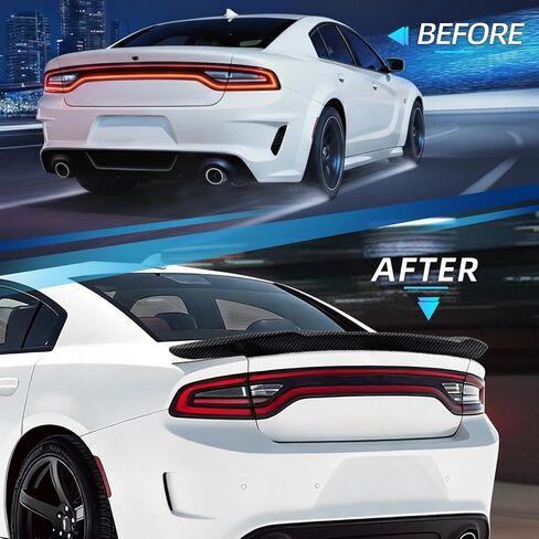 سبويلر خلفي متوافق مع دودج تشارجر 2011-2023 GT SRT SXT SE R/T Scat Pack Daytona Pursuit Hellcat Models سبويلر خلفي 5 أبواب خلفية الجذع سبويلر من ألياف الكربون in Kuwait