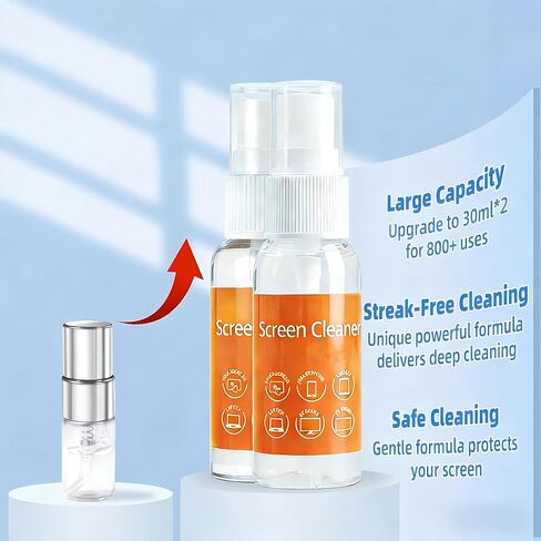 مجموعة تنظيف الشاشة من أورديليند، رذاذ خالٍ من الخطوط للكمبيوتر، والهاتف، وشاشة لمس السيارة، والشاشة، وماك بوك، والآيباد مع قطعة قماش من الألياف الدقيقة، 60 مل in Kuwait