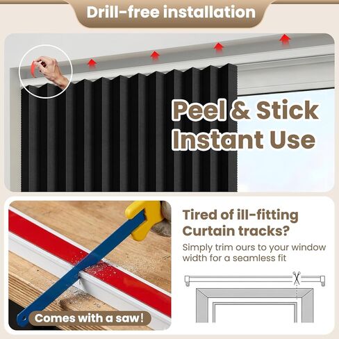 ظلال نافذة AJAZZ بدون مثقاب، تتضمن مسارًا لاصقًا (أسود، لوحة واحدة، عرض 42 × طول 60 بوصة) لغرفة النوم، وغرفة المعيشة، والمطبخ، والحمام، والمكتب المنزلي in Kuwait