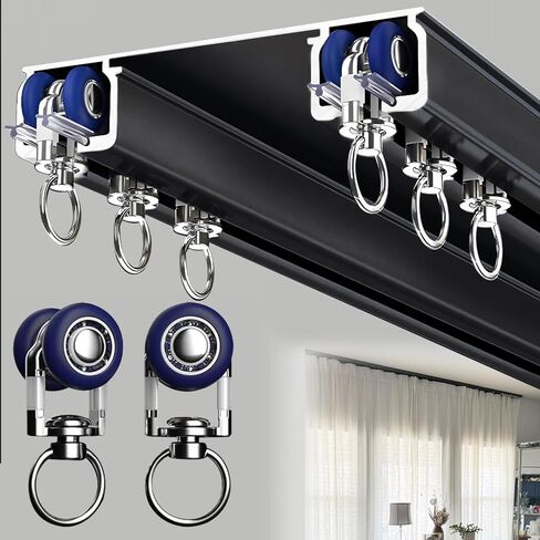 Heavy Duty Double Curtain Track System, 5.3m (17.4ft) Aluminum Ceiling-Mounted Rails, Silent Sliding Drapes for Living Room & Bedroom, Champagne Finish in Saudi Arabia