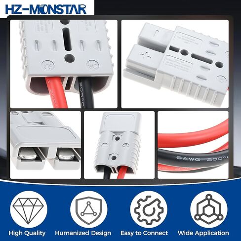 قابس موصل 175 أمبير مع كابل 6AWG متوافق مع أندرسون، موصل كابل سريع للبطارية 600 فولت لاستبدال 2 إلى 4 مقياس لقابس موصل أندرسون واحد إلى واحد لشحن رافعة شوكية كهربائية in Kuwait