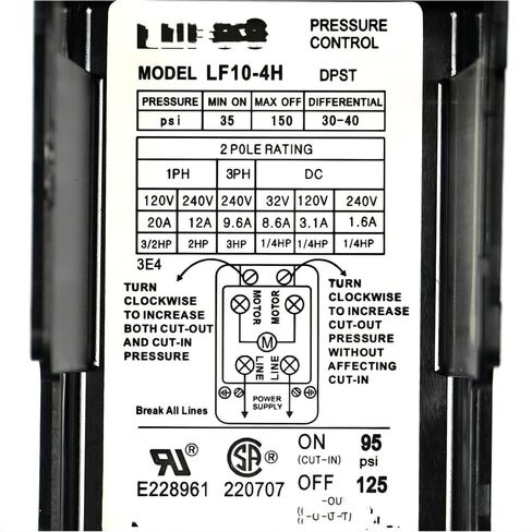 LF10-L4H 95-125 PSI Air Compressor Pressure Switch 1/4" Female NPT 4 Port, Material: Plastic, Finish: Black, Air Compressor Four Port Pressure Switch in Kuwait