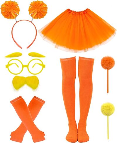 Hikkcos Orange and Yellowe Tutu Costume Yellow Mustache and Eyebrows Set Furry Character Costume Accessories for Book Character Accessory Set for Women Cosplay Halloween Party in Saudi Arabia