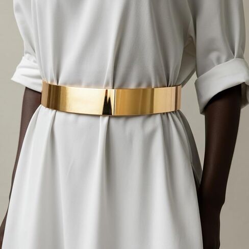 Fashion 21 Women's Shiny Polished Adjustable Metal Mirror Waist Belt Gold, Rose Gold, Silver Tone (1.6", Gold) in Saudi Arabia