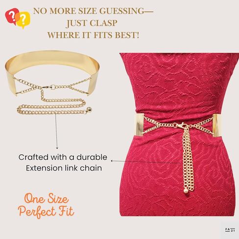 Fashion 21 Women's Shiny Polished Adjustable Metal Mirror Waist Belt Gold, Rose Gold, Silver Tone (1.6", Gold) in Saudi Arabia