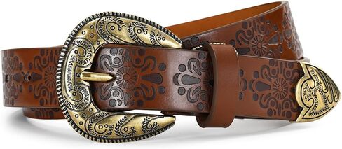 Western Cowgirl Belts for Women – Brown Leather Belt for Jeans with Vintage Country Cowboy Buckle in Kuwait