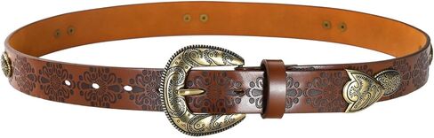 Western Cowgirl Belts for Women – Brown Leather Belt for Jeans with Vintage Country Cowboy Buckle in Kuwait