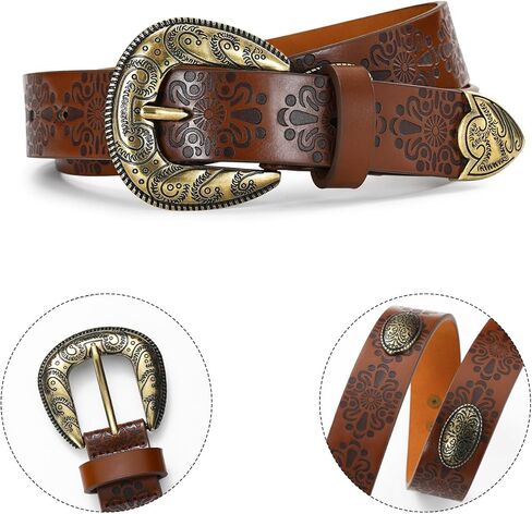 Western Cowgirl Belts for Women – Brown Leather Belt for Jeans with Vintage Country Cowboy Buckle in Kuwait