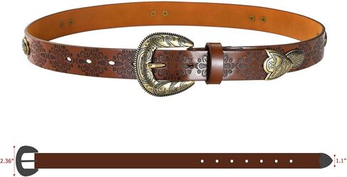 Western Cowgirl Belts for Women – Brown Leather Belt for Jeans with Vintage Country Cowboy Buckle in Kuwait