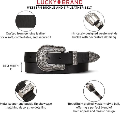 حزام جلدي نسائي مستوحى من الغرب من Lucky Brand | كلاسيك | التراث الأمريكي | كاجوال | خمر | رعاة البقر in Kuwait