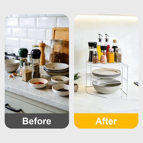 SIBAO 3 Tier Kitchen Corner Shelf Rack and Cabinet Organizer for Plates and Cups, Metal Wire Kitchen Shelf, Steel Metal Frame, Rust Resistan,9x9x7.5inch, White in Saudi Arabia