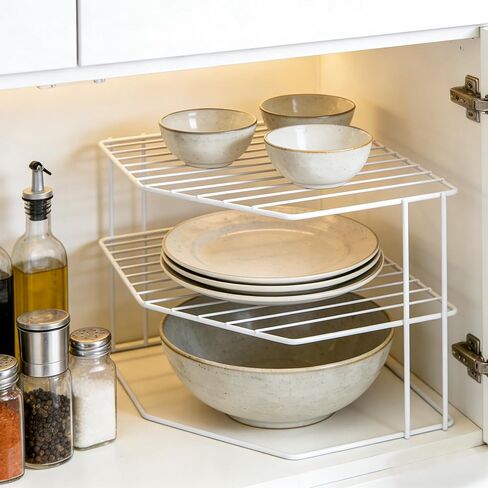 SIBAO 3 Tier Kitchen Corner Shelf Rack and Cabinet Organizer for Plates and Cups, Metal Wire Kitchen Shelf, Steel Metal Frame, Rust Resistan,9x9x7.5inch, White in Saudi Arabia