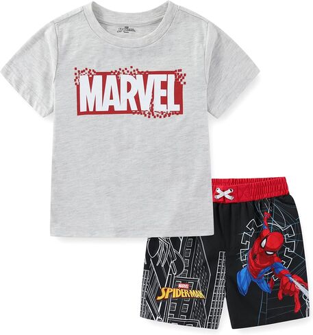 Marvel Spider-Man Boys Short Sleeve T-Shirt and UPF 50+ Swim Trunks Swimwear Set Swimsuit for Big Kids in Saudi Arabia