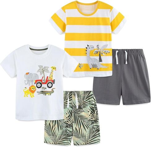 2-6T Toddler Boy Short Sets Boys Summer Dinosaur Outfits Cotton Short Sleeve Tops and Elastic Waist Shorts Matching Set in Saudi Arabia