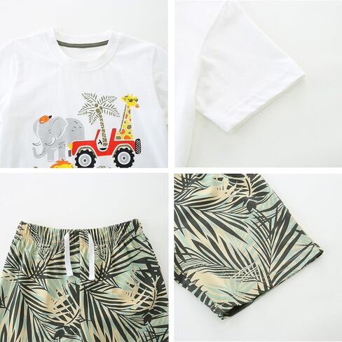 2-6T Toddler Boy Short Sets Boys Summer Dinosaur Outfits Cotton Short Sleeve Tops and Elastic Waist Shorts Matching Set in Saudi Arabia