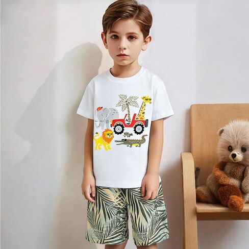 2-6T Toddler Boy Short Sets Boys Summer Dinosaur Outfits Cotton Short Sleeve Tops and Elastic Waist Shorts Matching Set in Saudi Arabia