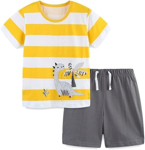 2-6T Toddler Boy Short Sets Boys Summer Dinosaur Outfits Cotton Short Sleeve Tops and Elastic Waist Shorts Matching Set in Saudi Arabia