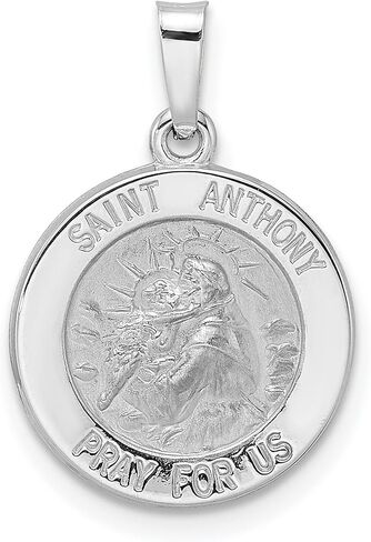 14k White Gold Saint Anthony Medallion Pendant for Men or Women Featuring Anthony Holding Christ and Inscribed Pray for Us Catholic Religious Medal Christian Necklace Faith Jewelry Devotional Charm in Saudi Arabia