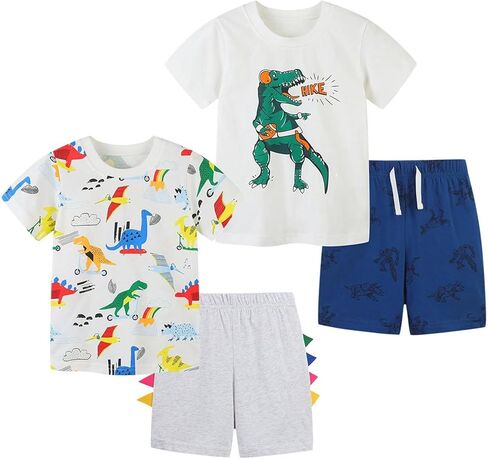 2-6T Toddler Boy Short Sets Boys Summer Dinosaur Outfits Cotton Short Sleeve Tops and Elastic Waist Shorts Matching Set in Saudi Arabia