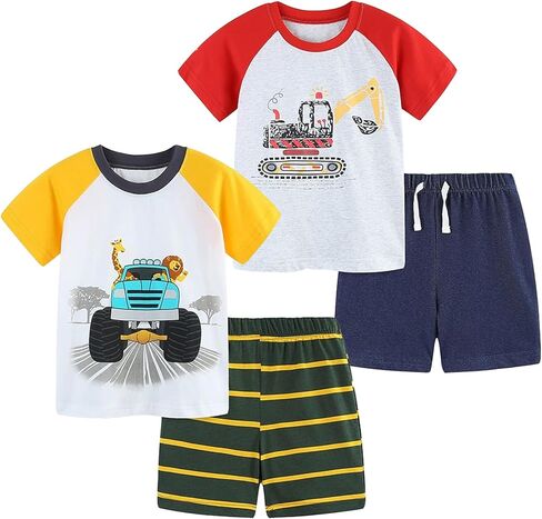 2-6T Toddler Boy Short Sets Boys Summer Dinosaur Outfits Cotton Short Sleeve Tops and Elastic Waist Shorts Matching Set in Saudi Arabia