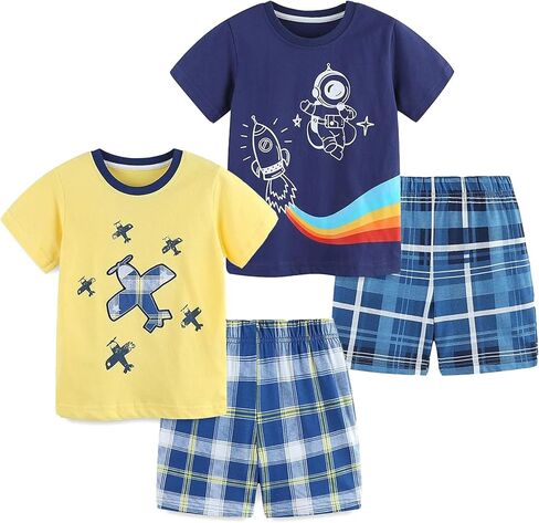 2-6T Toddler Boy Short Sets Boys Summer Dinosaur Outfits Cotton Short Sleeve Tops and Elastic Waist Shorts Matching Set in Saudi Arabia