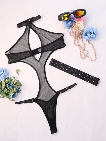 المرأة مثير شبكة تيدي الملابس الداخلية الرسن ارتداءها مع انقطاع المختنق قطعة واحدة Strappy الملابس الداخلية المثيرة لغرفة نوم نوم in Saudi Arabia