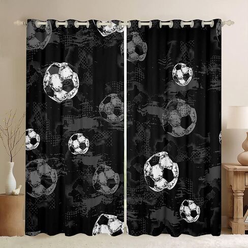 Erosebridal Soccer Blackout Curtains Football Curtains for Boys Sports Curtains & Drapes 84Wx63L Ball Game Themed Room Decor Girls Teens Gray Black Window Treatments Luxury for Bedroom Aesthetic in Saudi Arabia