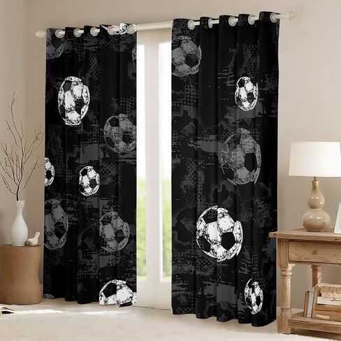 Erosebridal Soccer Blackout Curtains Football Curtains for Boys Sports Curtains & Drapes 84Wx63L Ball Game Themed Room Decor Girls Teens Gray Black Window Treatments Luxury for Bedroom Aesthetic in Saudi Arabia