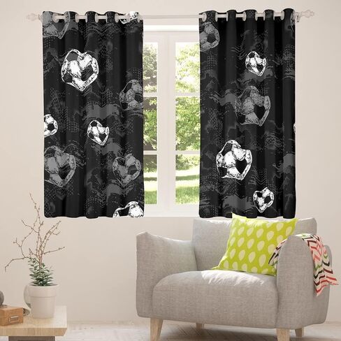 Erosebridal Soccer Blackout Curtains Football Curtains for Boys Sports Curtains & Drapes 84Wx63L Ball Game Themed Room Decor Girls Teens Gray Black Window Treatments Luxury for Bedroom Aesthetic in Saudi Arabia