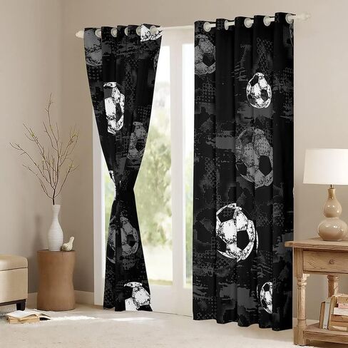 Erosebridal Soccer Blackout Curtains Football Curtains for Boys Sports Curtains & Drapes 84Wx63L Ball Game Themed Room Decor Girls Teens Gray Black Window Treatments Luxury for Bedroom Aesthetic in Saudi Arabia