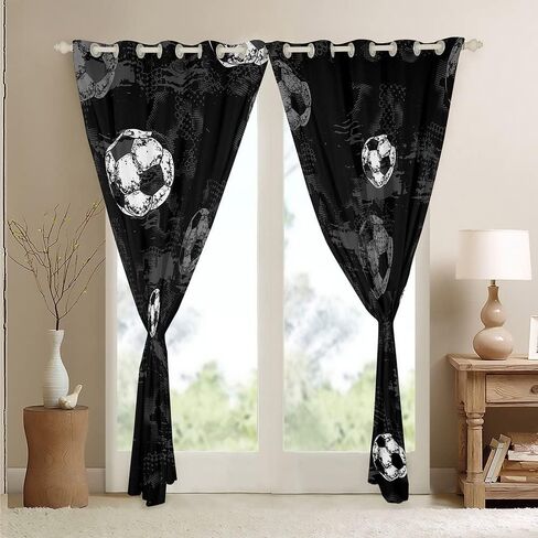Erosebridal Soccer Blackout Curtains Football Curtains for Boys Sports Curtains & Drapes 84Wx63L Ball Game Themed Room Decor Girls Teens Gray Black Window Treatments Luxury for Bedroom Aesthetic in Saudi Arabia