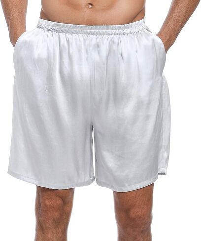 LEPTON 19mm Mulberry Silk Shorts for Men, Silk Boxers Sleepwear, Relaxed Fitness Wear, Front Pockets, Elastic Waist in Kuwait