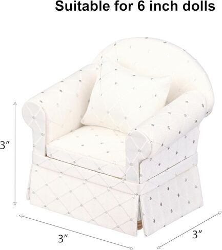 Dollhouse Sofa Chair with Ottoman, Miniature Living Room Furniture Armchair, Accessories for 6 inch Dolls, 1/12 Scale, White in Kuwait