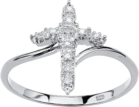 Platinum over Sterling Silver Genuine Diamond Accent Cross Ring in Saudi Arabia