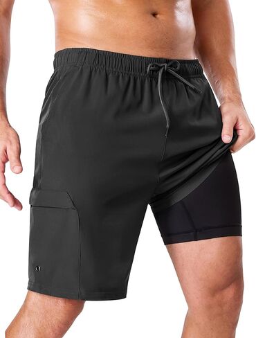 SILKWORLD Mens Swim Trunks with Compression Liner Zipper Pockets 9" Quick Dry Stretch Swimming Shorts Bathing Suit Beach Vacation Cruise Essentials in Kuwait