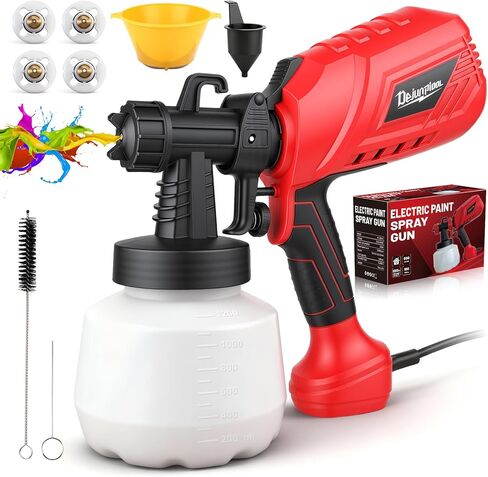 بخاخ طلاء كهربائي 750 واط، مسدس طلاء محمول مع 4 فوهات، 3 أنماط رش وتحكم في التدفق قابل للتعديل، مسدس رش HVLP لطلاء سياج خزانة أثاث المنزل in Kuwait