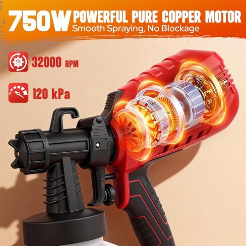 بخاخ طلاء كهربائي 750 واط، مسدس طلاء محمول مع 4 فوهات، 3 أنماط رش وتحكم في التدفق قابل للتعديل، مسدس رش HVLP لطلاء سياج خزانة أثاث المنزل in Kuwait
