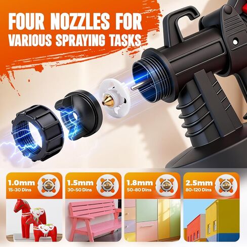 بخاخ طلاء كهربائي 750 واط، مسدس طلاء محمول مع 4 فوهات، 3 أنماط رش وتحكم في التدفق قابل للتعديل، مسدس رش HVLP لطلاء سياج خزانة أثاث المنزل in Kuwait