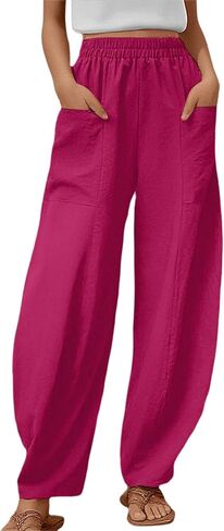 Women's Wide Leg Palazzo Pants Elastic Waisted Casual Pant Lightweight Breathable Summer Beach Pants Trousers with Pockets in Saudi Arabia